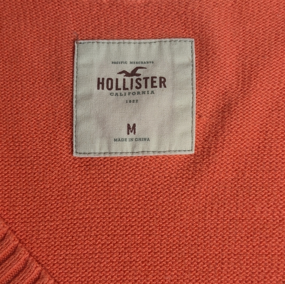 Hollister Women Orange V-Neck Sweater Long Sleeve Logo Hi-Low Size M EUC - Picture 7 of 11
